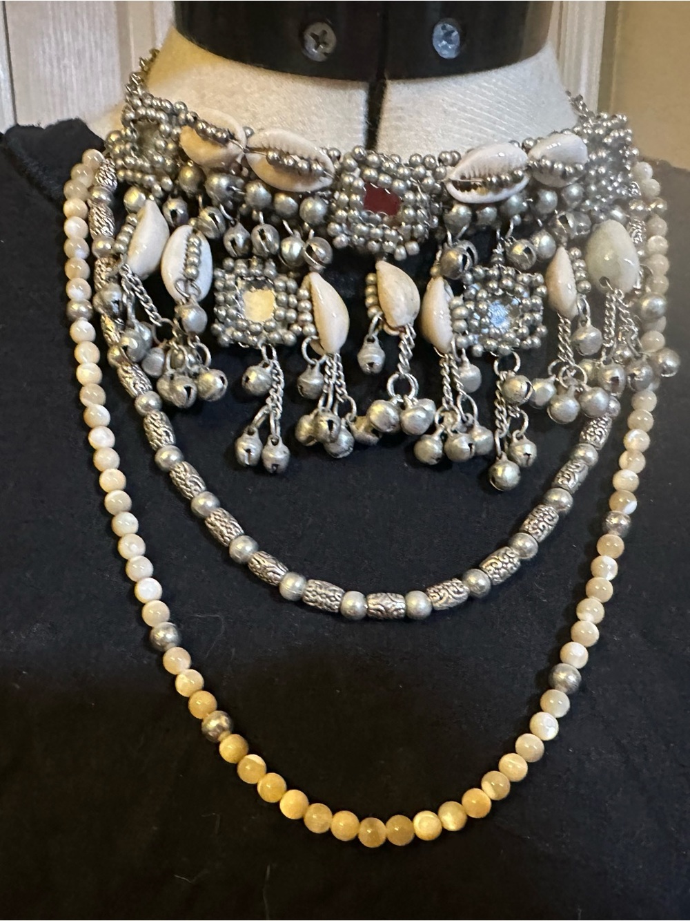 Free People Silver-Tone Shell & Bead Layered Choker Necklace - White - Picture 2 of 5